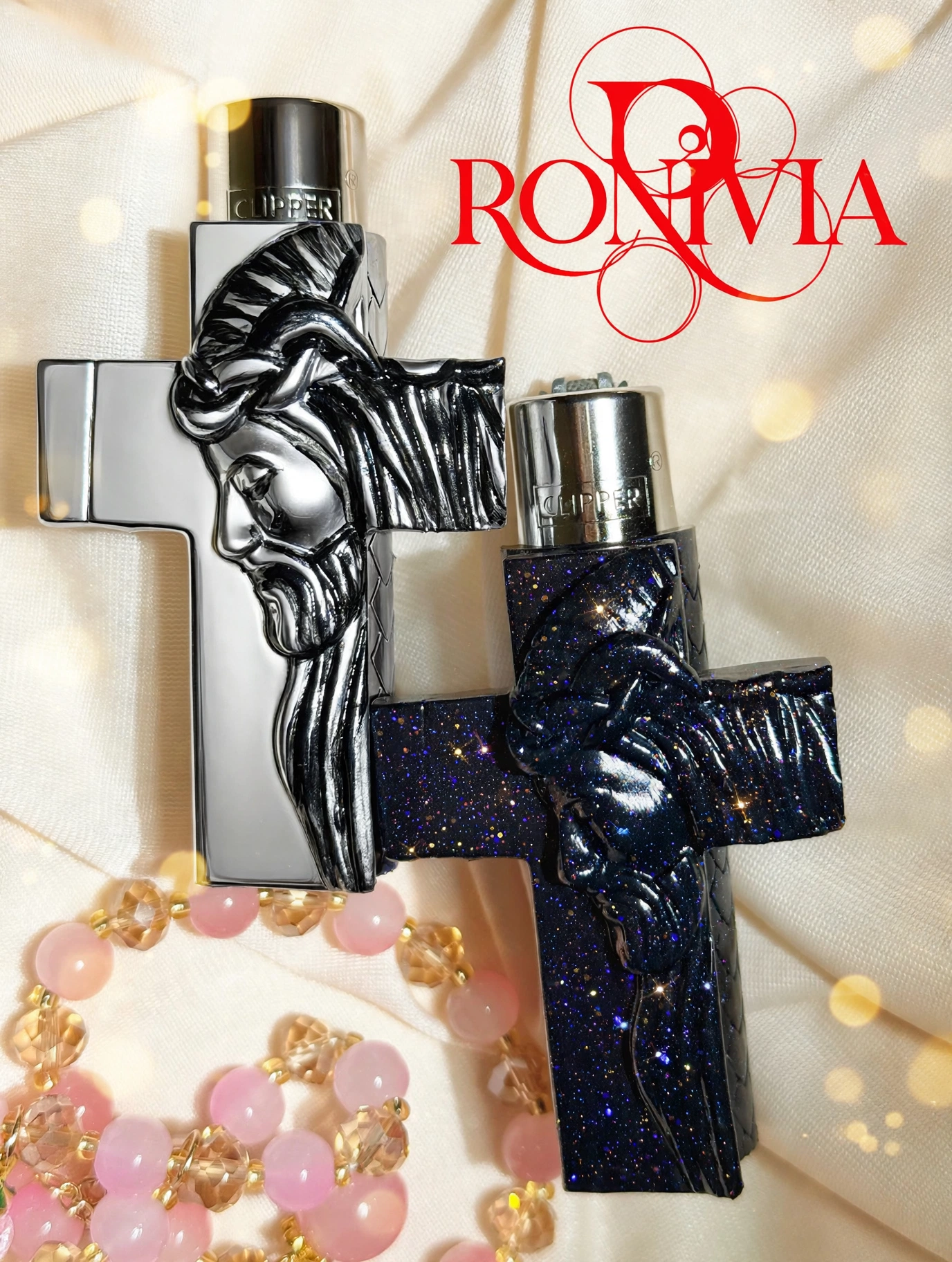Nocturne Cross – Handcrafted Clipper Lighter Cover - Image 2