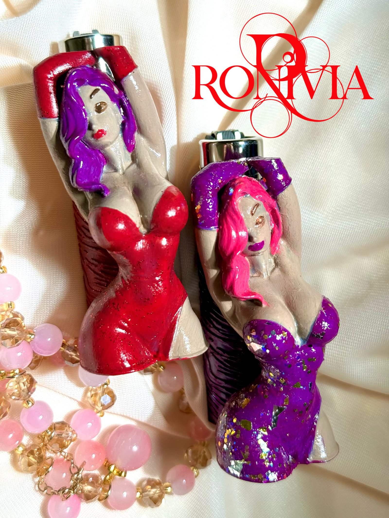 Scarlet & Violet – Handcrafted Clipper Lighter Cover Duo
